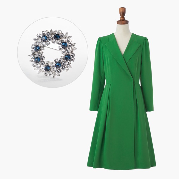 Dress "Lady Catherine" (Green) & Brooch "Blue Tiara"