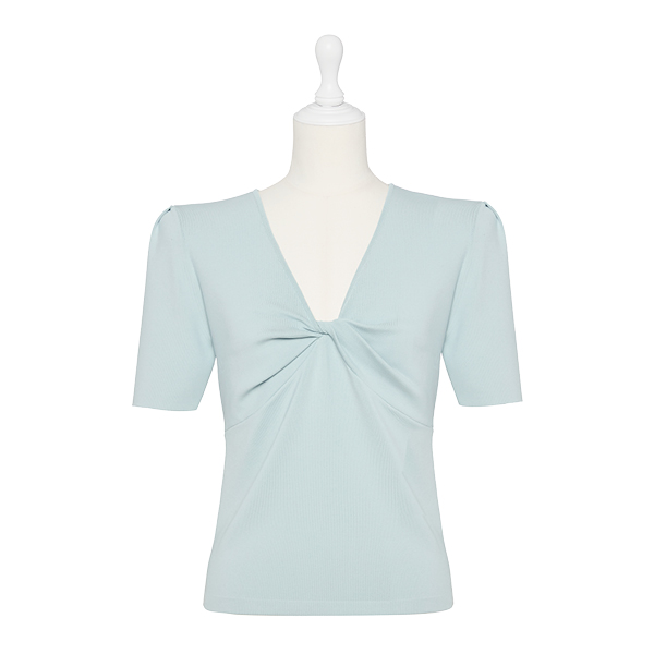 Knit Top "Twist Elegant Sleeve" (Smoky Blue)