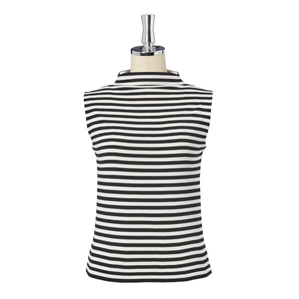 Border Knit Top “Stylish French” (Black×Offwhite)