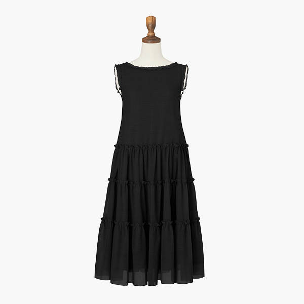 Dress "さらさら Millefeuille ミモレ” (Black Black)
