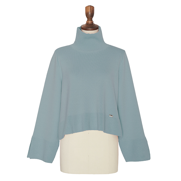 しっとりウール High Neck Sweater (Smoky Blue)