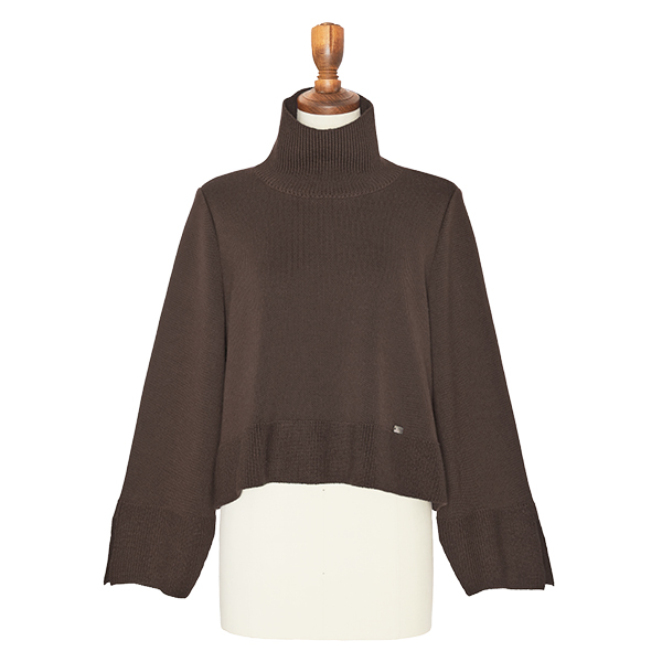 しっとりウール High Neck Sweater (Dark Brown)