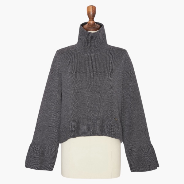 しっとりウール High Neck Sweater (Medium Gray)