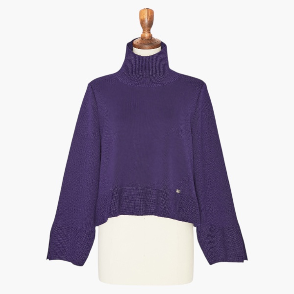 しっとりウール High Neck Sweater (Violet)