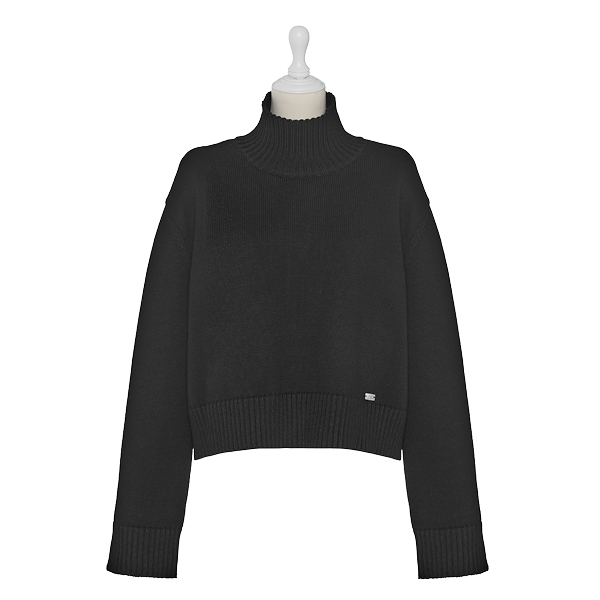 しっとりウール Airy High Neck Sweater(Black Black)