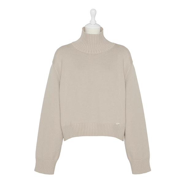 しっとりウール Airy High Neck Sweater(Light Beige)