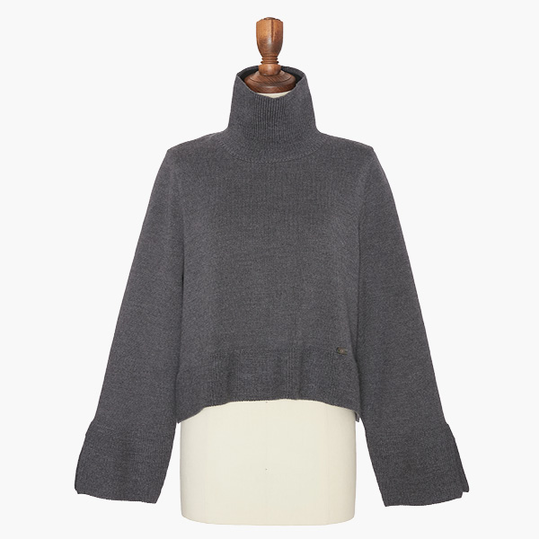 しっとりウール High Neck Sweater (Medium Gray)