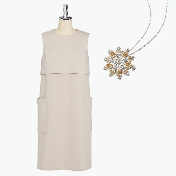 ジャージードレス "Perfect Tank" (Daisy Beige)＆Power Stone Brooch & Necklace (Champagne Apricot)