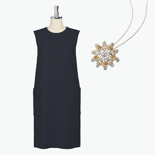 Knit Dress "Noble Lady Tank" (Midnight Blue)＆Power Stone Brooch & Necklace (Champagne Apricot)