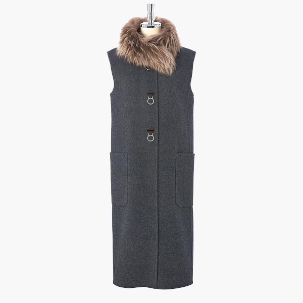 Fox Fur & Double Face “Super Light Gillet” (Medium Gray)